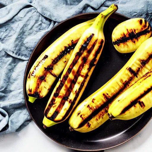 Prompt: grilled bananas on a plate, food photography