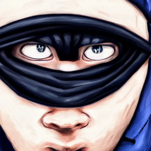 Image similar to a detailed portrait of a man wearing a black ski mask, blue eyes, art illustration, incredibly highly detailed and realistic, 8 k, sharp focus