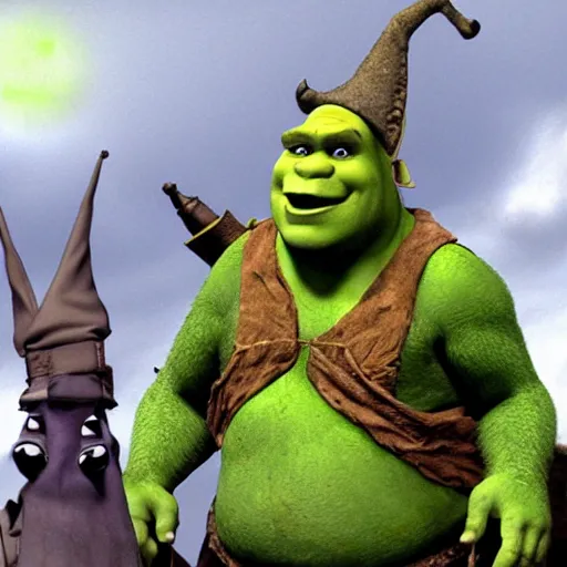 Image similar to shrek as the witch king of ingmar