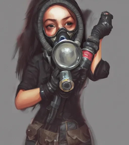 Prompt: a girl, gas mask, punk outfit, highly detailed, digital painting, artstation, concept art, smooth, sharp focus, illustration