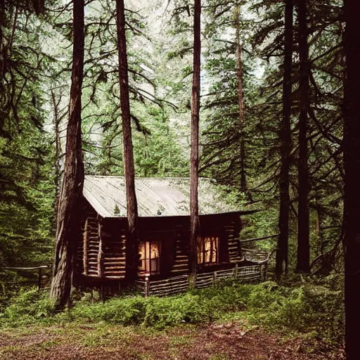 Image similar to a photo of a Eerie cabin in the middle of the woods photographed by a old 80s gameboy