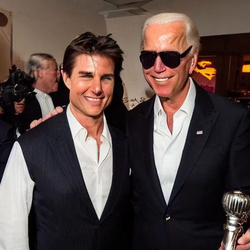 Image similar to stoned tom cruise and stoned joe biden smoking a bong together, award winning candid photography