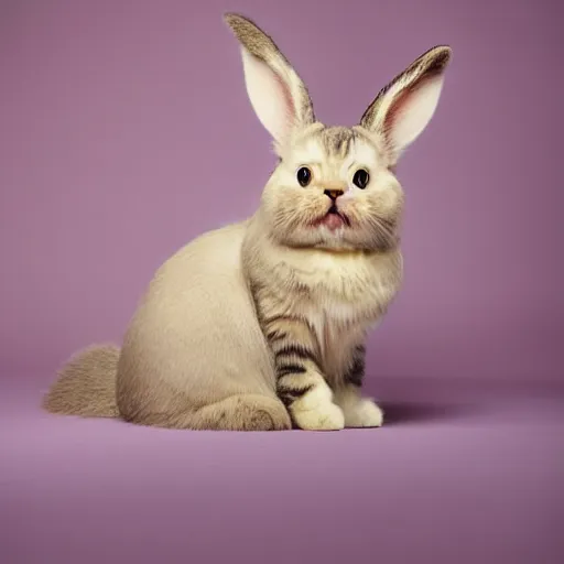 Prompt: A cross between a cute cat and a fluffy bunny , photograph