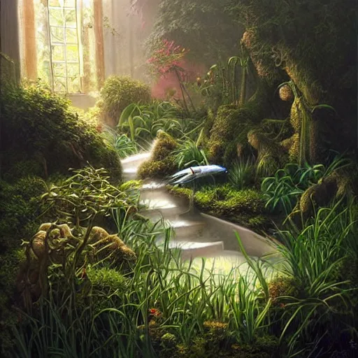 Image similar to surreal environment, hidden garden by michael whelan, heaven, ultra realistic, aesthetic, beautiful, magical