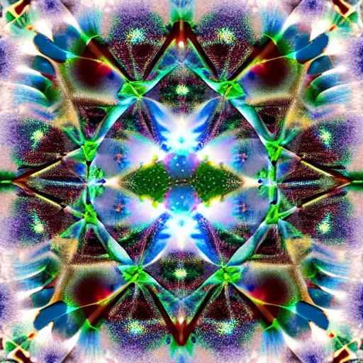 Prompt: Polaroid looking through a kaleidoscope into a fractal multiverse of imagination