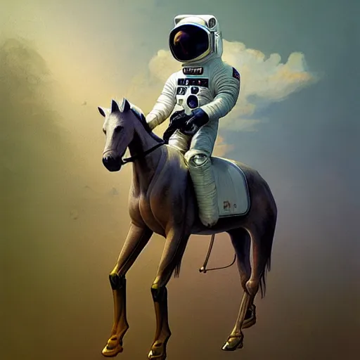 Image similar to a anthropomorphic horse - astronaut riding a human, hyperrealism, no blur, 4 k resolution, ultra detailed, style of ron cobb, adolf hiremy - hirschl, syd mead, ismail inceoglu, rene margitte