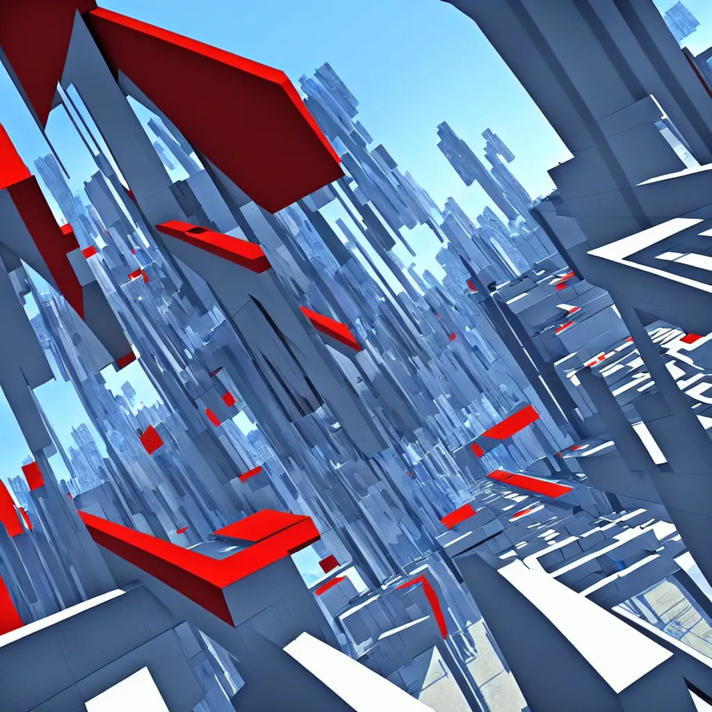 Image similar to mirrors edge architecture, wipeout video game, abstract artwork, the designer's republic, artwork