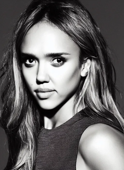 Prompt: jessica alba jessica albe in mini skirt mini skirt and crop top tank top, beautiful face, modeling photography, 8 0 mm camera, dramatic lighting, dark room, body and face, rule of 3 rds, well proportioned