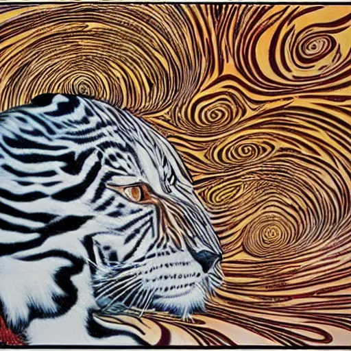 Image similar to Calvin and Hobbes, Alex Grey