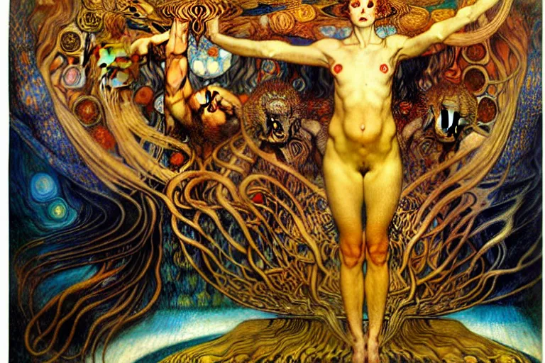 Image similar to Divine Chaos Engine by Karol Bak, Jean Delville, William Blake, Gustav Klimt, and Vincent Van Gogh, symbolist, visionary