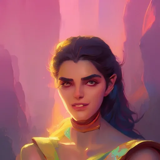 Prompt: beautiful female portrait, maya ali mage, gloomhaven, dynamic lighting, gaudy colors, octane render aesthetic, matte painting concept art, official fanart behance hd artstation by jesper ejsing, by rhads and makoto shinkai and lois van baarle and ilya kuvshinov and rossdraws