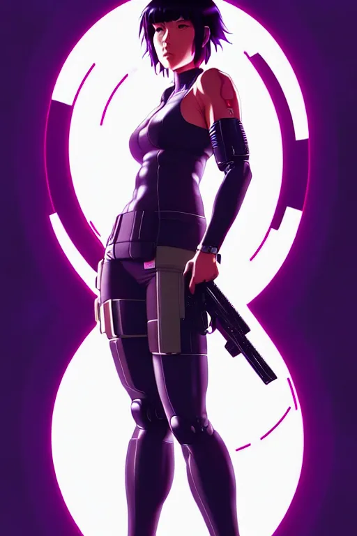 Image similar to a fullbody portrait of motoko kusanagi the major ghost in the shell : : stand alone complex, under repairs, maintenance : : by ilya kuvshinov, rossdraws, artgerm, sola digital arts, anti aliasing, raytracing : :