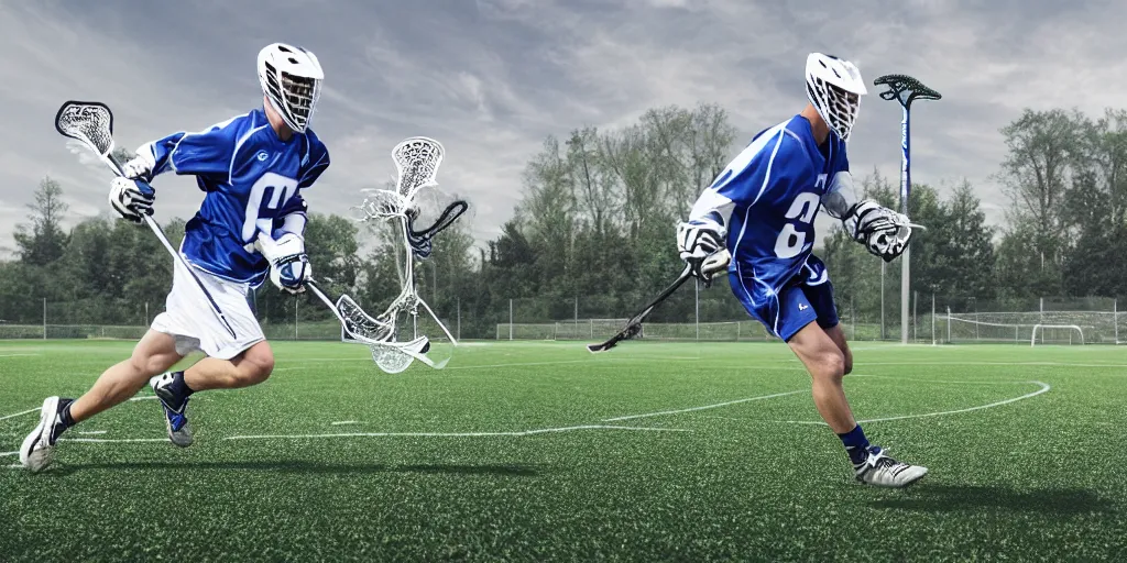 Image similar to lacrosse player, soccer field, cascade helmet, realistic photo, running, very detailed, 8 k, high resolution, no grain, symmetry, normal proportions, sports illustrated style, cascade xrs custom lacrosse helmet, brine lacrosse stick, brine lacrosse king v gloves, nike alpha huarache 7 elite, stx surgeon 7 0 0 lacrosse arm guards, arriflex 3 5 ii