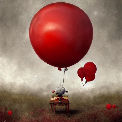 Image similar to surrealism grunge cartoon landscape painting of a cartoon bunny and a red balloon by - michal karcz, loony toons style, pennywise style, horror theme, detailed, elegant, intricate