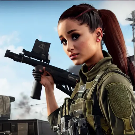 Image similar to Ariana Grande in Call of Duty, 4k