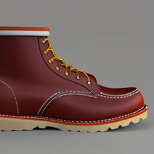 Prompt: hyper realistic 3 d redwing 8 0 7 boots model, blender, wide shot