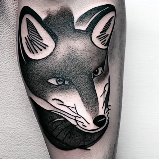 Prompt: A tattoo of a fox, icon, shoulder, abstract