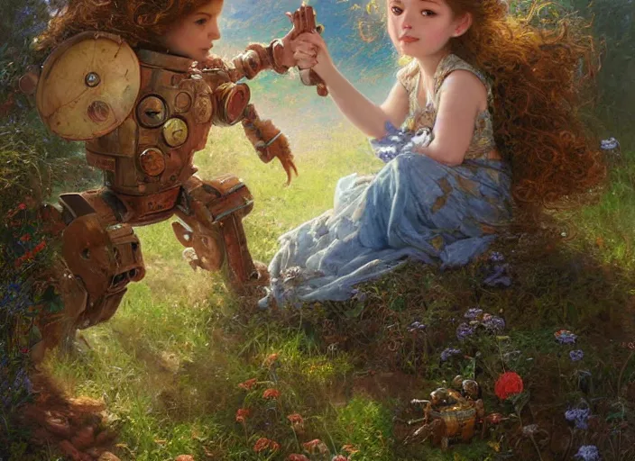 Image similar to a rusty broken down little robot, Lilia Alvarado, Sophie Anderson, Mark Arian, Bob Byerley, Charlie Bowater, Mark Brooks, Steve Henderson, Justin Gerard, Arthur Hughes, Edward Robert Hughes, Mark Keathley, Victor Nizovtsev, Carlos Shwabe, Ross Tran, WLOP