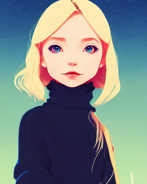 Image similar to digital illustration of pretty girl sa rina with shoulder length blonde hair wearing a sweater, from alice in wonderland, smoking, at night, by ilya kuvshinov, lois van baarle, rossdraws, basquiat