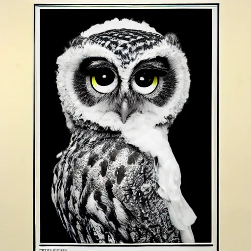 Image similar to 1 9 7 0 s disco era glamour shot of an owl with an afro