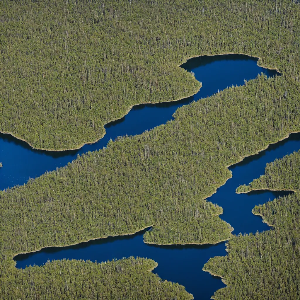 Image similar to ariel view of aukstaitija national park, lake asalnai, very detailed, 4 k, award winning photography