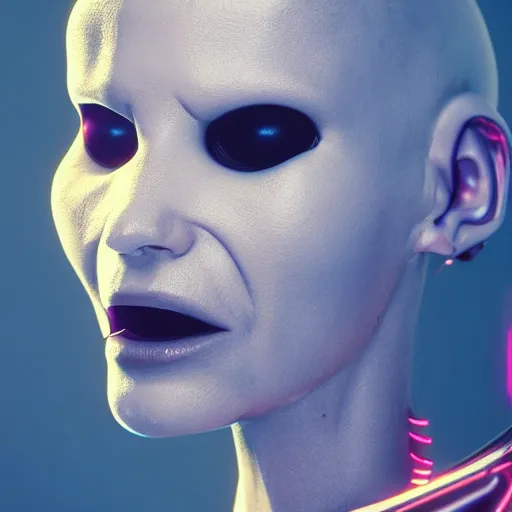 Image similar to cyberpunk insect alien face portrait, detailed face, sharp focus, synthwave art, aesthetic, octane render, raw, cinematic