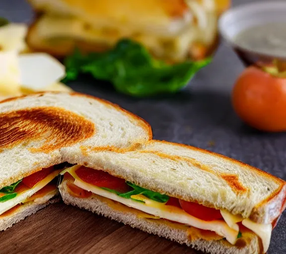 Image similar to a 4 k photorealistic photo of a panini sandwich