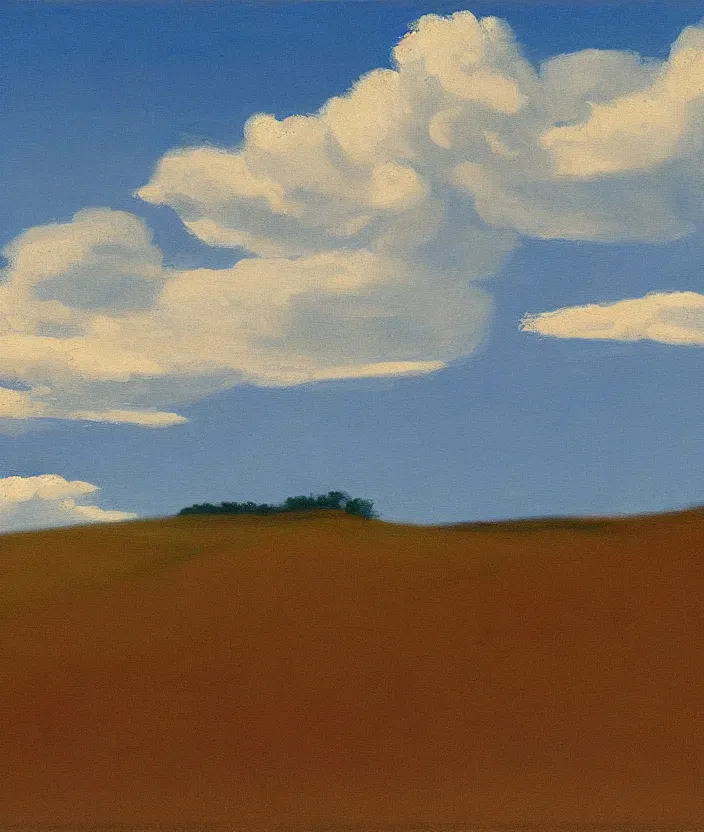 Prompt: a painting of a blue sky with aesthetic clouds, very fine brush strokes, in the style of edward hopper, 4 k,