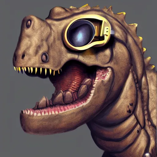 Prompt: a profile picture of a dinosaur with steampunk googles, by ROSS tran, 4k