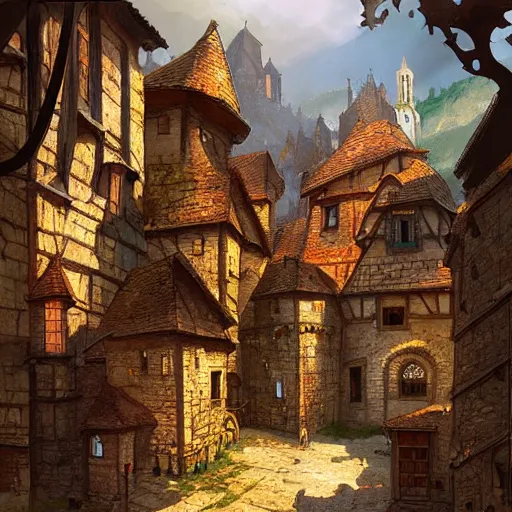 Image similar to a beautiful medieval village by Marc Simonetti