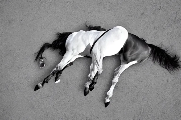 Image similar to horse lying on an astronaut