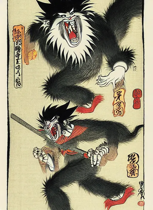 Prompt: the wolfman as a yokai illustrated by kawanabe kyosai and toriyama sekien