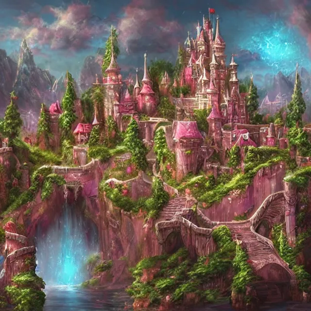 Image similar to infinitely detailed scenery art expanding fantasy dream art candy world with a castle made out of candy detailed scenery artwork, candy scenery artwork scenery artstation!! scenery pixiv!!