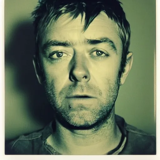 Image similar to Mugshot Portrait of Damon Albarn, taken in the 1970s, photo taken on a 1970s polaroid camera, grainy, real life, hyperrealistic, ultra realistic, realistic, highly detailed, epic, HD quality, 8k resolution, body and headshot, film still, front facing, front view, headshot and bodyshot, detailed face, very detailed face