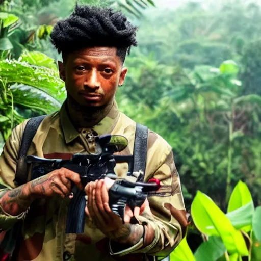 Image similar to 2 1 savage in vietnam in a jungle with a gun in like an old vienam war movie