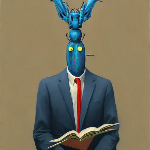 Image similar to Portrait of a man wearing a business suit with an insect head, very coherent, painted by Edward Hopper, Wayne Barlowe, painted by James Gilleard, airbrush, art by JamesJean