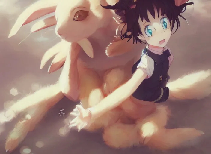 Prompt: a cute rabbit in a japanese anime!, rabbit, pa works, kyoani, studio orange, anime, contrast, pixiv, artstation, by satoshi kon, by peter mohrbacher