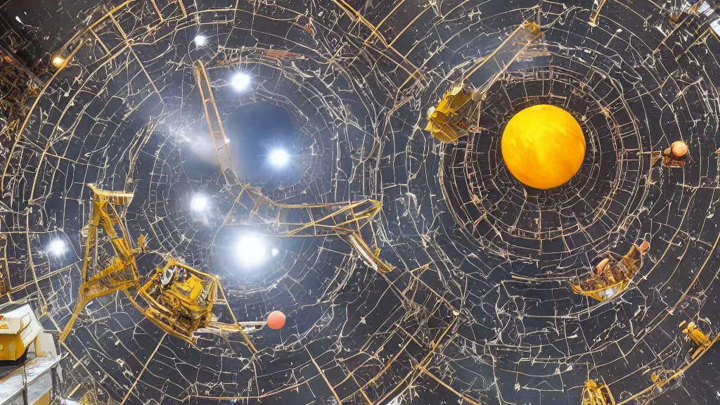 Image similar to Planets in solar system being build by construction workers. Wide angle. 4k, shot in space.