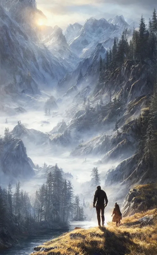 Image similar to most epic landscape, epic cinematic hyperrealism masterpiece. realistic poster with shaded lighting by craig mallismo, artgerm, jeremy lipkin and michael garmash, unreal engine, radiant light, detailed and complex environment, digital art, art station trends, environmental portrait, low angle, 3 5 mm, wide angle
