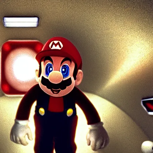 Prompt: Still of Super Mario in the movie 2001 A Space Odyssey, inside the spaceship, cinematic lighting, 4k