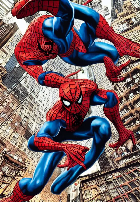 Image similar to spiderman fighting venom in a new york alley, comic book cover by lee bermejo and alex ross