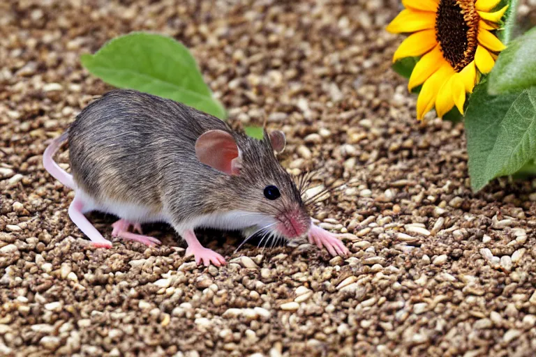 Image similar to a mouse spitting out a sunflower seed, photograph highly detailed