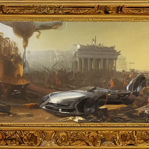 Image similar to sci-fi sport car formula 1 hatchback transport design organic smooth elastic forms on the front background digital billboard with point cloud in the coronation of napoleon painting by Jacques-Louis David, pinterest keyshot product render, cloudy plastic ceramic material shiny gloss water reflections, ultra high detail ultra realism, 4k