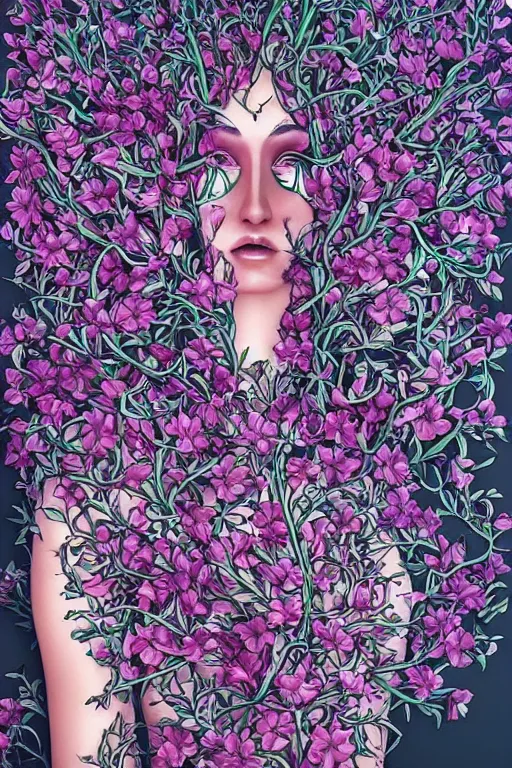 Image similar to beautiful elegant women made of oil and floral vines by rik oostenbroek, contrasted color