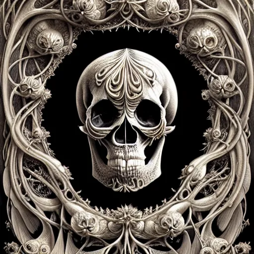 Image similar to detailed realistic beautiful ornate porcelain skull portrait by jean delville, gustave dore, iris van herpen and marco mazzoni, art forms of nature by ernst haeckel, art nouveau, symbolist, visionary, gothic, neo - gothic, pre - raphaelite, fractal lace, intricate alien botanicals, ai biodiversity, surreality, hyperdetailed ultrasharp octane render