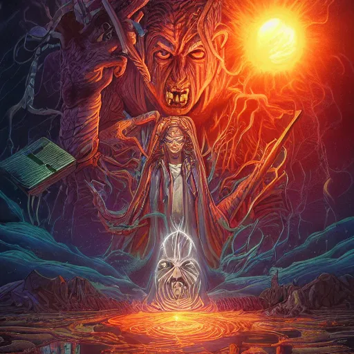 Image similar to the second coming of boogie man by dan mumford, yusuke murata, makoto shinkai, ross tran, cosmic, heavenly, god rays, intricate detail, cinematic, 8 k, cel shaded, unreal engine, featured on artstation, pixiv