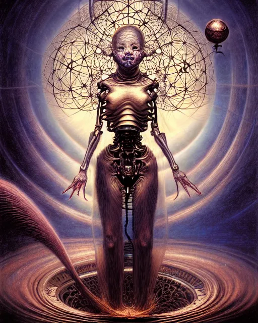 Prompt: award winning art by mark riddick, wlop, wallpaperflare, houdini, vfx, james gurney, dan luvisi, audrey kawasaki, tim hildebrandt, liam wong, aoi ogata, mao hamaguchi, thomas kinkade, ernst haeckel, very detailed 8 k tarot illustration of a beautiful cyborg oracle, concept art