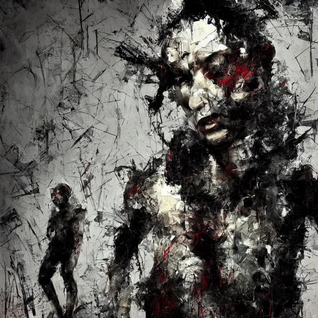 Image similar to full body shot dark man sociopath white background abstract expressionism quality render unreal engine 5 oil painting 3 d by russ mills