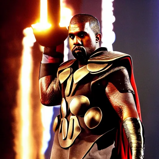 Prompt: kanye west as thor, the god of thunder