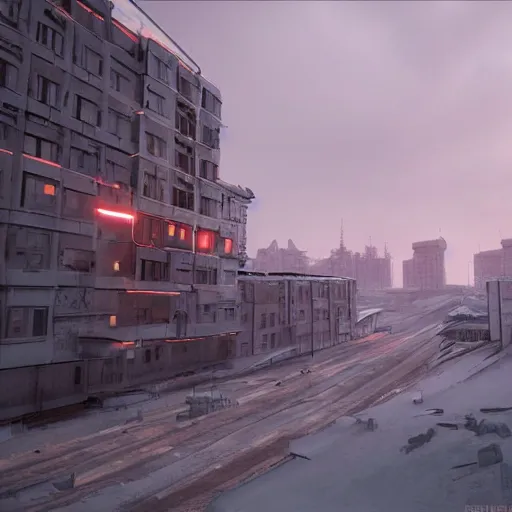 Prompt: norilsk city cityscape, environmental concept art, rendered in 3 d, unreal engine, cyberpunk